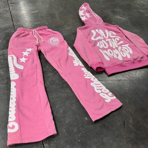 Ensembles de survêtements personnalisés OEM avec logo, pantalons de jogging empilés, impression en mousse, fermeture éclair, pantalons de survêtement évasés et ensembles de sweat-shirts - Product Image 1
