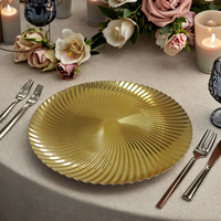 Assiettes de présentation en plastique PP durables et réutilisables de 13 pouces avec un design moderne en verre doré de luxe, transparentes, sûres et personnalisables pour les mariages