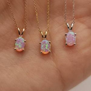 Roestvrij Staal Goud Roze Opaal Ketting Ovale October Geboortesteen Opaal Hanger Ketting - Product Image 1