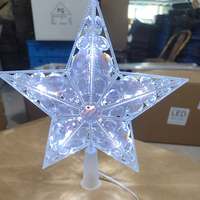 Kühlweißer LED-Kristallstern als Baumspitze, 5-Punkt Facettierter Acryl-Weihnachtsbaum-Spitzen-Dekorationslicht