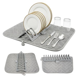 Tapis et support de séchage 2-en-1 super absorbants pour vaisselle, assiettes, casseroles, bols, ustensiles de cuisine et légumes - Product Image 1