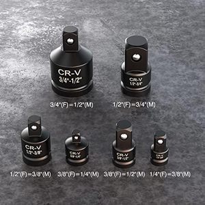 Set Adaptor dan Reducer Soket Impact 6 Buah, Ukuran 1/4", 3/8", 1/2" dan 3/4" Drive, CR-V dengan Kotak Penyimpanan untuk Peralatan Impact Wrench - Product Image 3