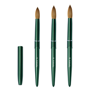Pincel para Uñas de Acrílico 100% Kolinsky Puro con Logo Personalizado, Mango Metálico Verde Mate y Cabeza Redonda Prensada para Manicura Acrílica - Product Image 2