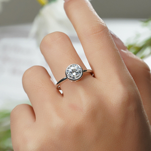 <b>Bubble</b> Ring 6.5MM 8MM Moissanite Ring Bezel Setting Sterling Silver ring - Product Image 5