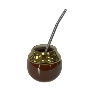 En gros, Tasses en céramique Mate de 250 ml, série Football, avec paille en acier inoxydable, réutilisables, portables, style sud-américain authentique pour Yerba - Product Image 3