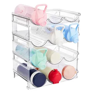 4 Layers Transparent Plastic Kitchen Stackable Refrigerator Container Bins Water Bottle Organizer