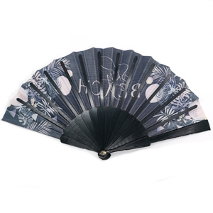 พัดมือสีดำซาตินพิมพ์โลโก้ตามสั่ง แข็งแรงทนทาน สำหรับโฆษณา - Product Image 2