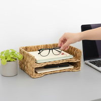Panier de rangement double couche en jacinthe d'eau naturelle rustique, tressé à la main, écologique, pour bureau, documents et papiers - Vente en gros