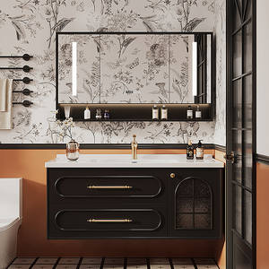 Armoire de rangement de salle de bain contemporaine blanc crème avec miroir lumineux intelligent et grande capacité - Product Image 1