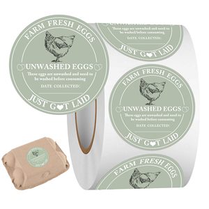 500 Pcs 2 Inch Farm Fresh Egg Carton <b>Stickers</b> Date Blank Self Adhesive Labels For Unwashed Chicken Egg Packaging - Product Image 1