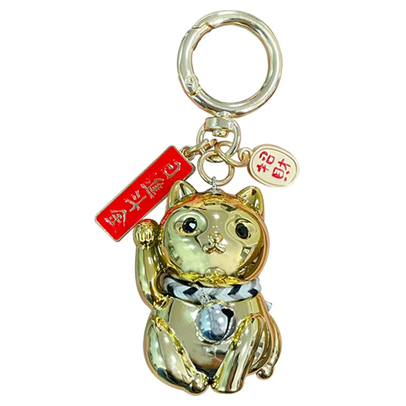 BaiMao colorful Maneki Neko design keychain backpack hanging fat cat pendant key chain metal keyring