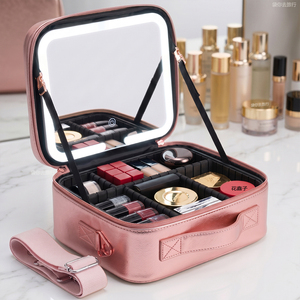 Estuche <span class=keywords><strong>de</strong></span> <span class=keywords><strong>Maquillaje</strong></span> <span class=keywords><strong>con</strong></span> Logotipo Personalizado, Luces LED y Espejo, Bolsa Organizadora <span class=keywords><strong>de</strong></span> Cosméticos <span class=keywords><strong>de</strong></span> Viaje para Mujer, Bolsa <span class=keywords><strong>de</strong></span> Hombro Portátil <span class=keywords><strong>de</strong></span> Gran Capacidad - Product Image 1