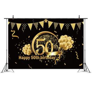 Décor de fête pour adultes, lunette de vie, noir et or, brillante, paillettes et pois, Glamour, éclat doux, pour 14 ans, 7x5 pieds - Product Image 6