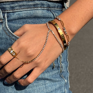 18K Gold Stainless Steel Zircon <b>Open</b> <b>Ring</b> Geometric Shape Prong Setting Unisex Fashion Jewelry Gift - Product Image 3