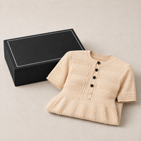 Robe en tricot élégante et ajustée à manches courtes, col rond, coupe trapèze, en tweed français, pour femme, collection été 2026