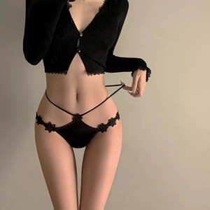 Culotte transparente en maille à taille basse pour femme, avec fines bretelles croisées et pois, lingerie sexy pour femme - Product Image 1