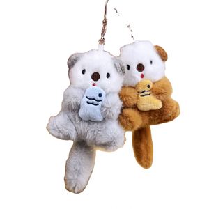 Porte-clés mignon en peluche Otter de mer avec mousqueton - Jouet en coton doux en forme de poisson avec lumière intégrée pour sacs - Product Image 1