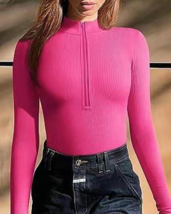 Body da donna a maniche lunghe 2025, slim fit, a costine, intero, con cerniera frontale, nuovo modello aderente, alla moda - Product Image 5