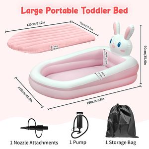 Bunny Shaped Kids <b>Inflatable</b> Travel Bed with Safety Rails for Toddlers Camping Home - Product Image 2