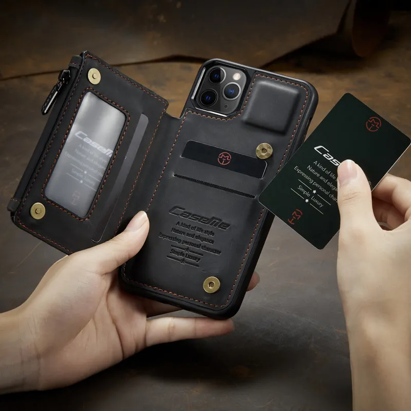 Yeni tasarım deri telefon kılıfı ile kart yuvası ve cüzdan iPhone 13 Pro max