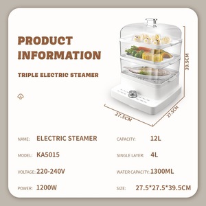 Vaporera eléctrica DSP de 3 niveles y 10L con tapa de vidrio templado para cocinar en casa - Product Image 4