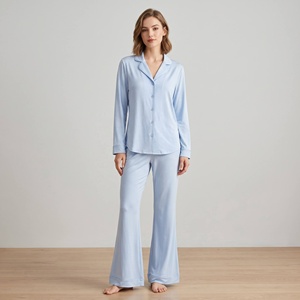 Pigiama <span class=keywords><strong>da</strong></span> <span class=keywords><strong>donna</strong></span> in seta e cotone di bambù personalizzato, set pigiama con fantasia, pigiami all'ingrosso, camicie <span class=keywords><strong>da</strong></span> <span class=keywords><strong>notte</strong></span> <span class=keywords><strong>da</strong></span> <span class=keywords><strong>donna</strong></span> - Product Image 2