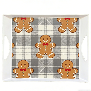 Bandeja de melamina <span class=keywords><strong>para</strong></span> aperitivos de 14 x 9.7 pulgadas con diseño navideño a cuadros y <span class=keywords><strong>hombre</strong></span> de jengibre, ligera con asas recortadas - Product Image 2