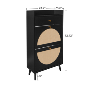 Armario de Ratán Allen de 2 Puertas y 1 Cajón, Zapatero de Doble Capa para Entrada - Product Image 6