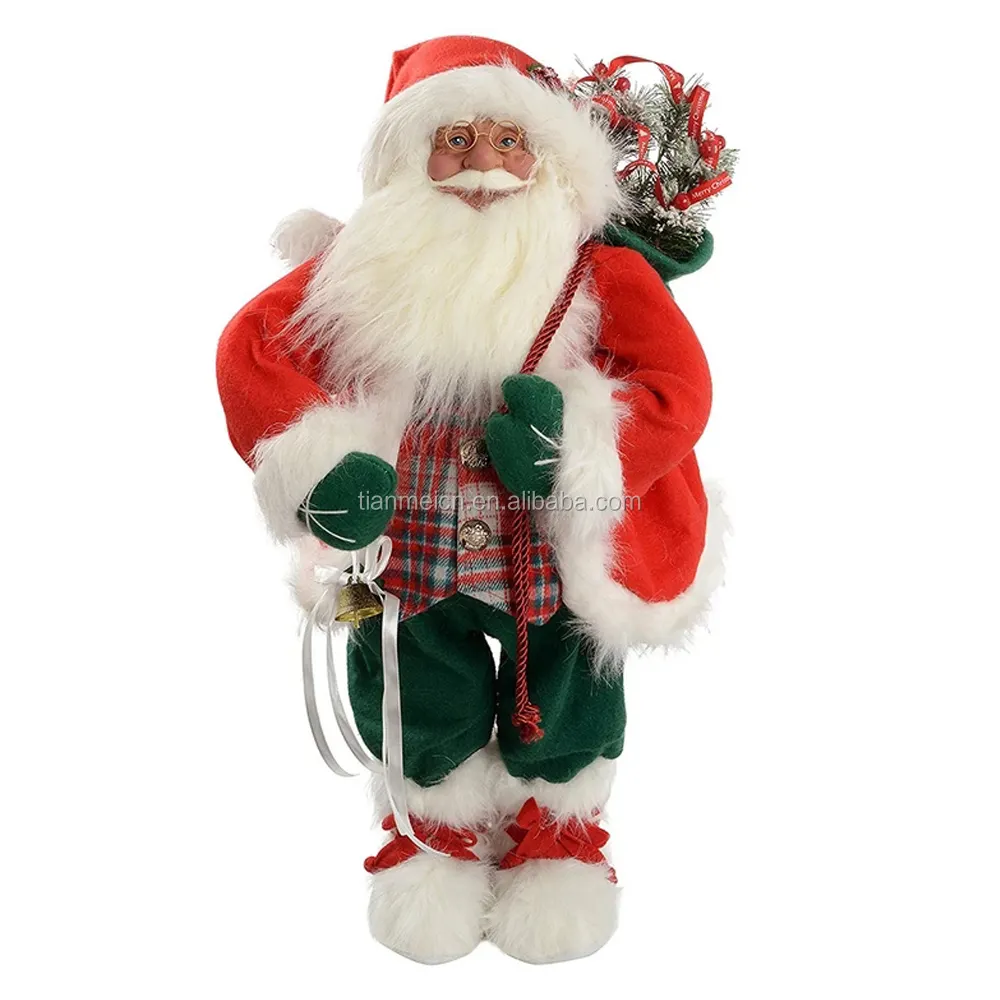 60cm 산타 크리스마스 장식 입고 타탄 운반 벨 선물 가방 전통적인 레드 산타 그림 제품