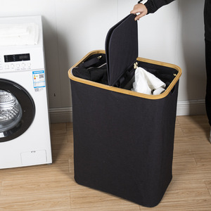 Collapsible <b>Laundry</b> Basket Rectangle Black Foldable <b>Standing</b> Type Clothing Organizer Bathroom Use - Product Image 3