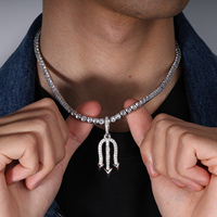 Mode hommes Hip Hop bijoux 925 argent Sterling VVS Moissanite diamant collier vente chaude glacé Trident pendentif