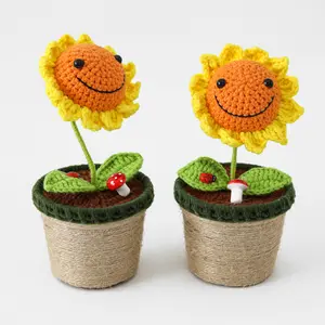 DIY handmade Crochet Car Ornaments Wool Yarn Sunflower Potted Plant Decoration Knitting potted plant Teacher's Day gift