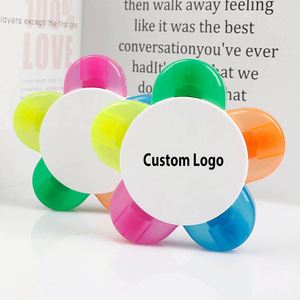 Cadeaux promotionnels en plastique avec logo personnalisé, marqueurs surligneurs aquarelle, forme de fleur, multicolores, lot de 5 pièces - Product Image 1