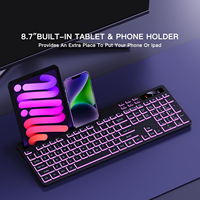 Teclado Inalámbrico Silencioso de Tamaño Completo 2.4G, Membrana Recargable, Retroiluminación RGB, Soporte para Tablet y Teléfono, Teclas Multimedia para IOS y Windows