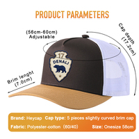 Casquette de baseball Heycap 5 panneaux en daim et maille, style trucker, avec logo personnalisé, profil haut, brodée, snapback