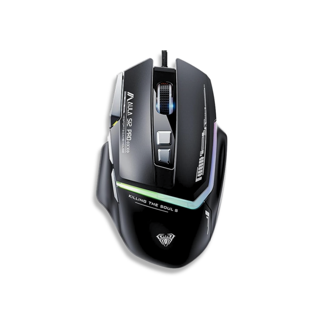 AULA S12Pro Wired Gaming Mouse 12800 DPI RGB Backlit 8 Programmable Buttons with Fire Key Ergonomic Optical Mice for Esports PC