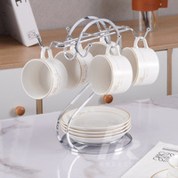 Support de Présentation de Luxe en Métal Doré pour Tasses à Café, Tasses à Thé et Soucoupes – Étagère de Comptoir – Offre Spéciale