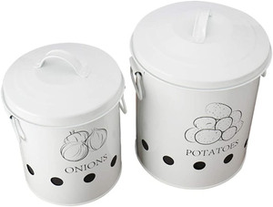 Kitchen Ceramic Canisters Set of 2 Antique Cream Vintage <strong>Potato</strong> Onion Kitchen Storage Canisters Jars Pots <strong>Containers</strong> 2 Pack Set - Product Image 5