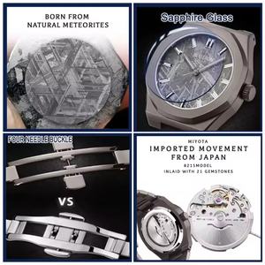 Nuevo Reloj Mecánico Automático de Acero Inoxidable para Hombre, con Revestimiento Gris Espacial, Cristal de Zafiro, Esfera de Meteorito, Función de Alarma - Product Image 3