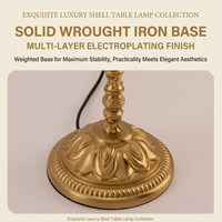 Lampe de chevet romantique avec base en laiton pour la chambre à coucher et la décoration de la maison, lampe de table vintage française en coquille de nacre