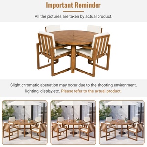 Ensemble <span class=keywords><strong>de</strong></span> meubles <span class=keywords><strong>de</strong></span> jardin modernes en bois d'acacia, table ronde extensible 5 places, chaises, pour cour - Product Image 4