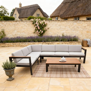 Conjunto de Muebles de Jardín de 6 Piezas con Estructura de Aluminio, Cojines Personalizables y Mesa con Superficie de Madera - Product Image 2