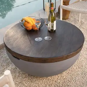 Mesa lateral para uso doméstico, sofá redondo de concreto, mesa lateral com detalhes cinza escuro, mesa lateral para uso ao ar livre