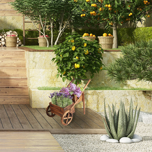 Pots de jardin décoratifs à deux roues, jardinière en bois, présentoir extérieur, grand chariot à roues - Product Image 4