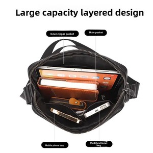 新款真皮复古男士单肩/斜挎包防水拉链闭合涤纶内衬夏季大容量 - Product Image 4