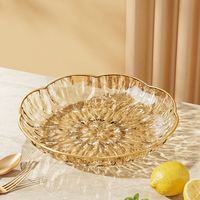 Plateau en plastique PET transparent avec bordure dorée de luxe - pour servir du thé, des desserts, des fruits - pour les fêtes, les mariages, le thé de l'après-midi, le salon