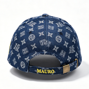 Luxury Jacquard Pattern Baseball Cap, <b>Navy</b> Blue with Gold Logo Embroidery, Casual Streetwear Sun <b>Hat</b> - Product Image 3