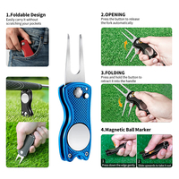 Outil de réparation de divots de golf gris avec base en U et marqueur de balle magnétique, avec informations UV sur le marqueur, idéal pour le team building de golf