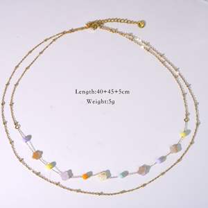 Moda de lujo INS 14K oro Acero inoxidable hecho a mano Natural <span class=keywords><strong>chip</strong></span> perla cuarzo cadena con cuentas collar en capas para mujer joyería - Product Image 5