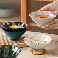 Vente en gros de bol à ramen en céramique de style japonais chapeau en bambou bol à soupe de nouilles bols à riz